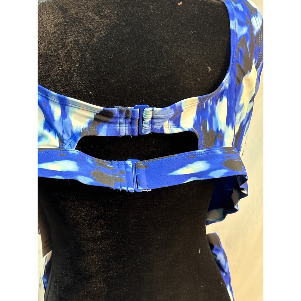 Time and Tru Blue Abstract Ikat High Waist Bikini Set Cutout Top NEW - Picture 5 of 12
